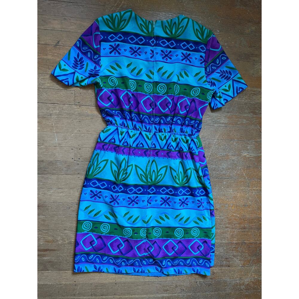 Funky 90s Vintage Faux Wrap Tropical Dress Prophecy by Sag Harbor Size 14 - Picture 5 of 7